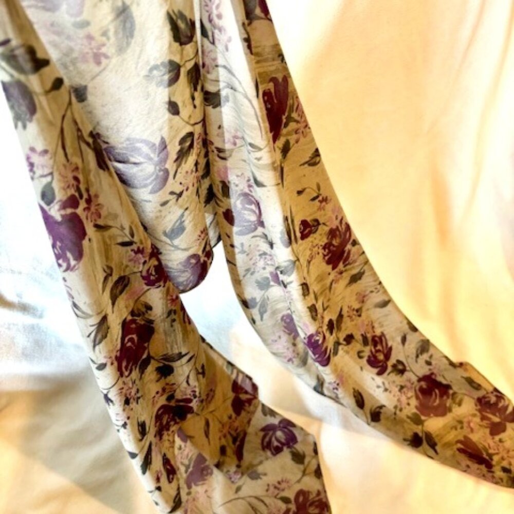 Chiffon Olive & Mauve Floral Print Scarf - Sheer, Lightweight, Beautiful
